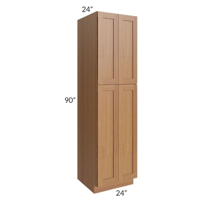 RTA Artisan Walnut Shaker 24" x 90" Wall Pantry with 2 Decorative End Panels and 1 Roll Out Tray
