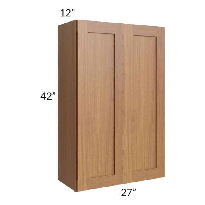 RTA Artisan Walnut Shaker 27" x 42" Wall Cabinet with 1 Decorative End Panel