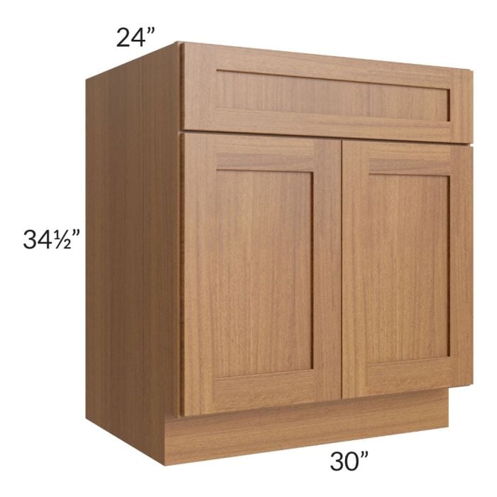 RTA Artisan Walnut Shaker 30" Base Cabinet with 2 Decorative End Panels and 2 Roll Out Trays