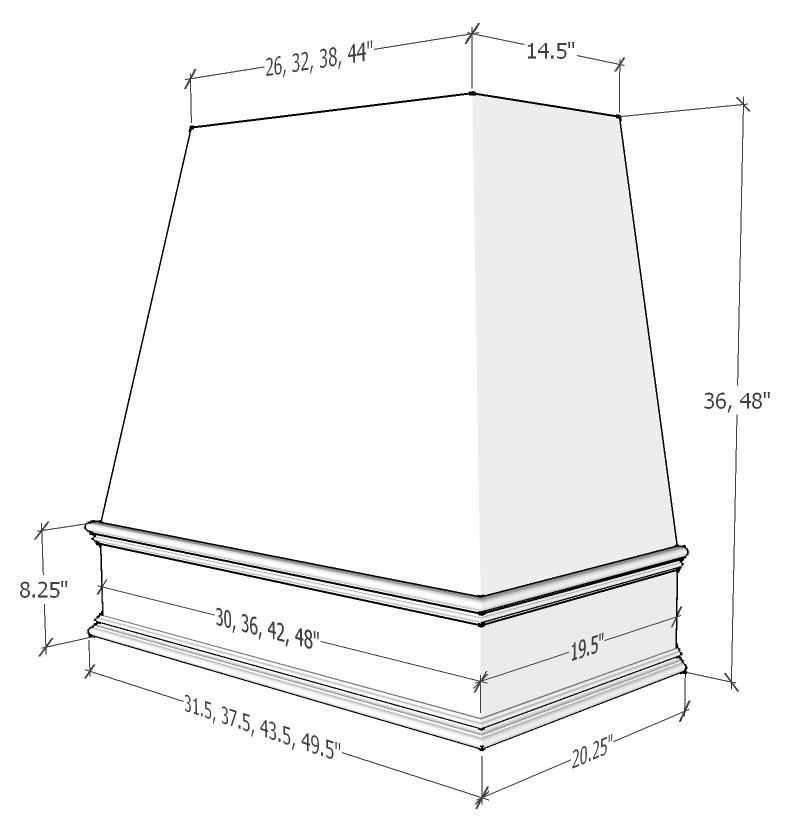 RTA Black Raleigh 30" x 48" Smooth Tapered Hood with Classic Molding