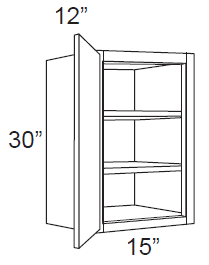 RTA Brilliant White Shaker 15" x 30" High Single Door Wall Cabinet with 1 Decorative END Panel