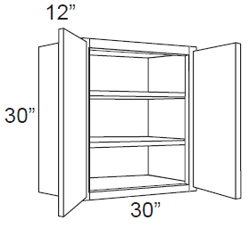 RTA Brilliant White Shaker 30" x 30" High Double Door Wall Cabinet