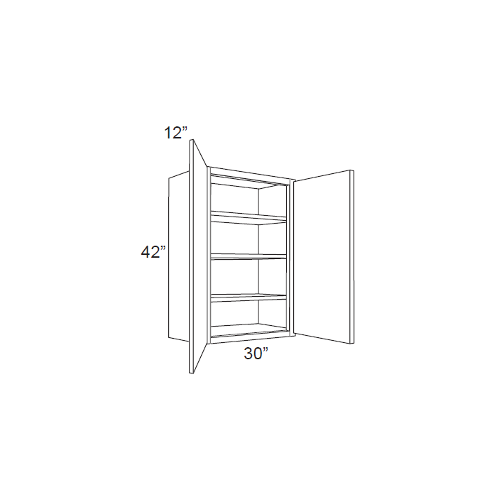 RTA Brilliant White Shaker 30" x 42" High Double Door Wall Cabinet with 1 Decorative END Panel
