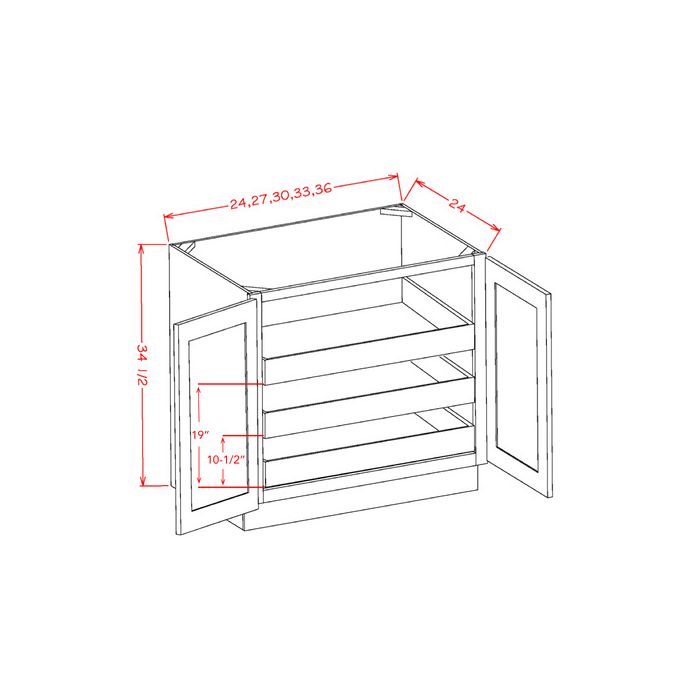 RTA Brilliant White Shaker 33" Full Height Base Cabinet with 3 Rollout Trays