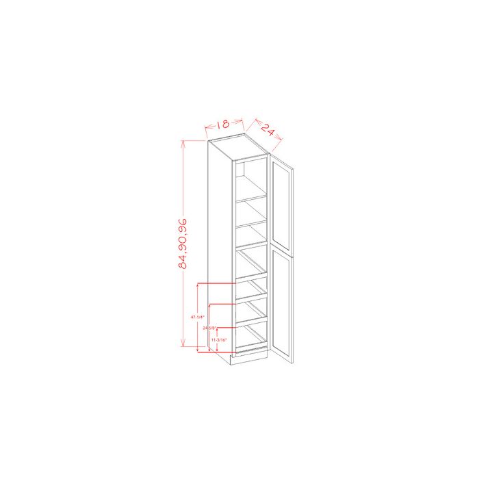 RTA Brilliant White Shaker SW-U1896244RS 18" x 96" x 24" Wall Pantry Cabinet with 4 Rollout Trays and 2 Decorative End Panels