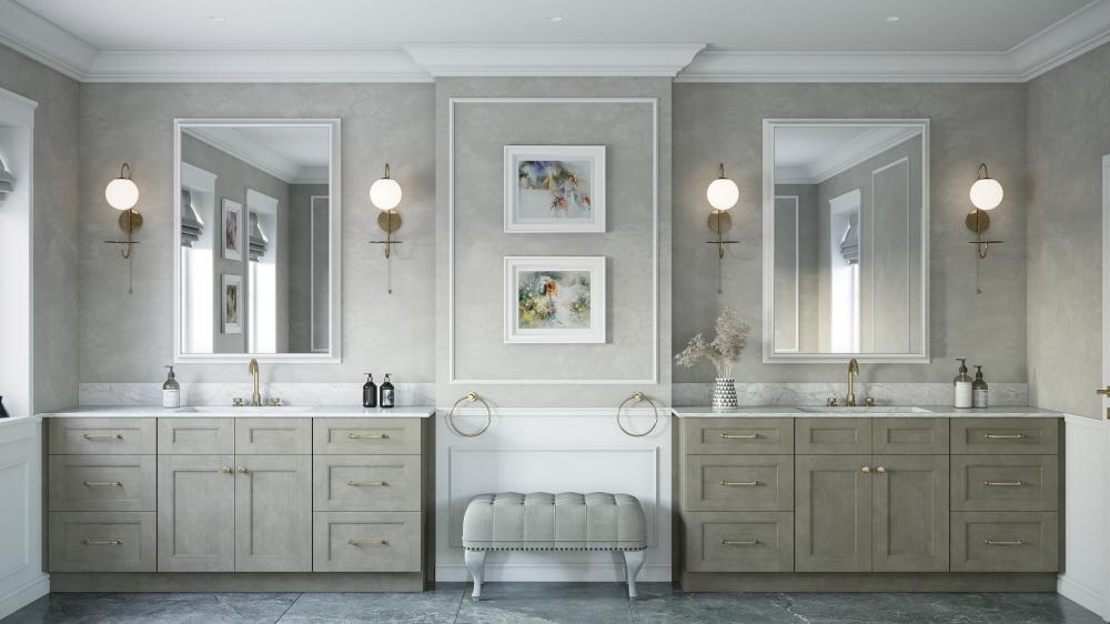 RTA Cobblestone Grey 24" x 36" Wall Cabinet with 1 Decorative End Panel , 1 Skin, and Glass Door