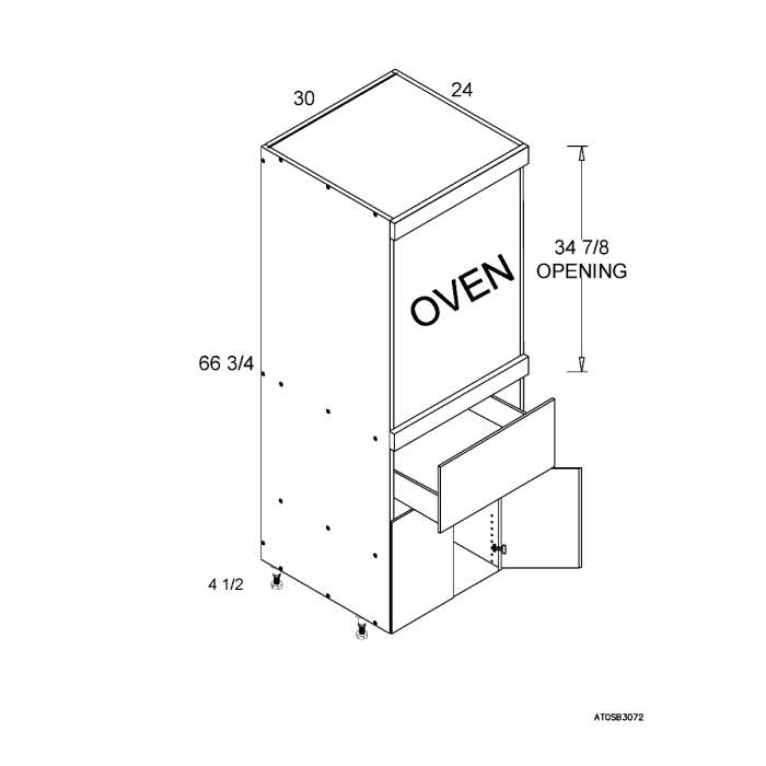 RTA Euro Gloss White 30" x 71" - 1/4" Single Oven Cabinet with 1 Drawer and 2 Doors