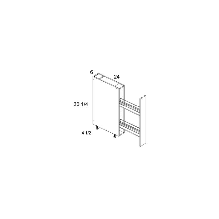 RTA Euro Gloss White 6" Full Height Door Base Pullout Cabinet with 1 Finished End Panel