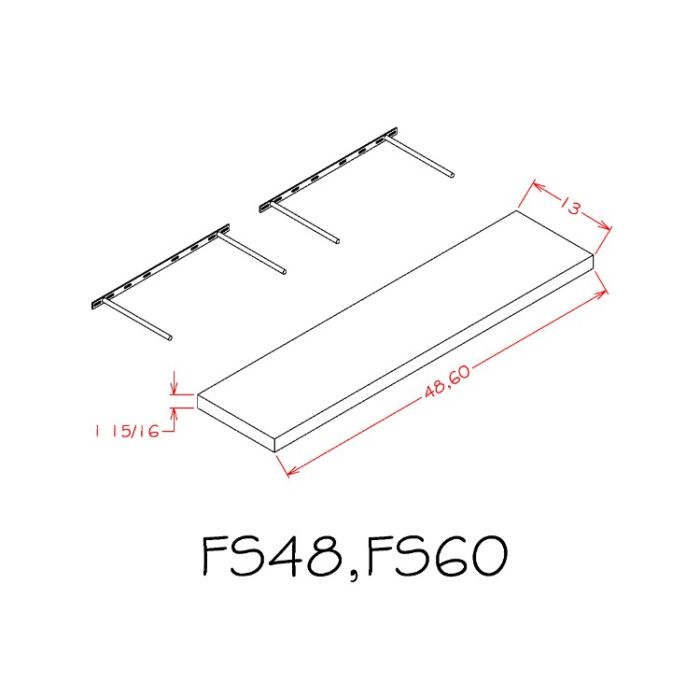 RTA Euro Grey 48" Floating Wall Shelf