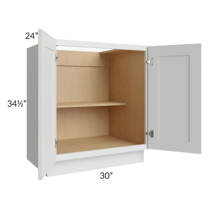 RTA Lakewood White 30" Full Height Door Base Cabinet with 2 Roll Out T ...