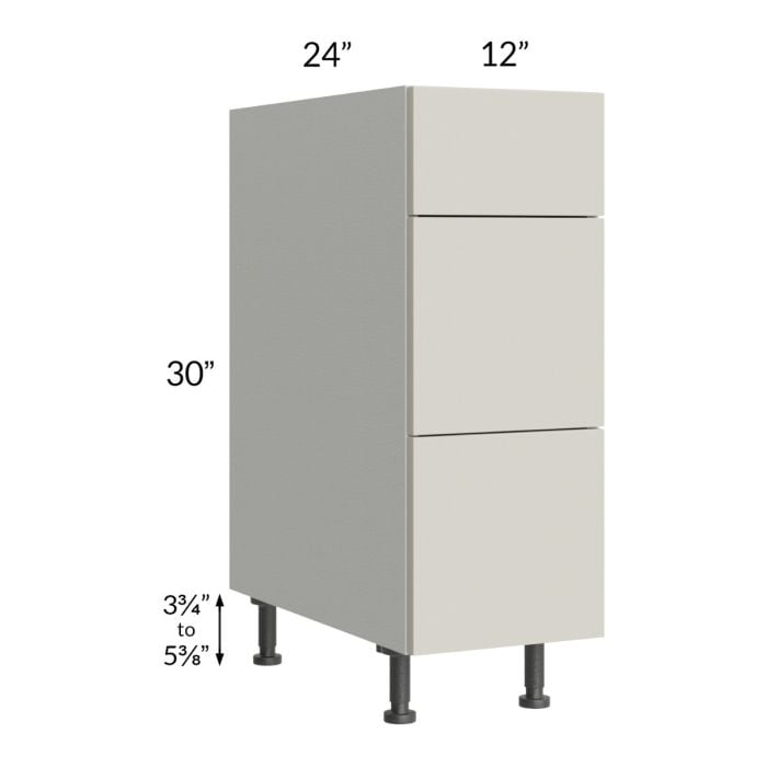 RTA Milan Beige Matte 12" 3-Drawer Base Cabinet
