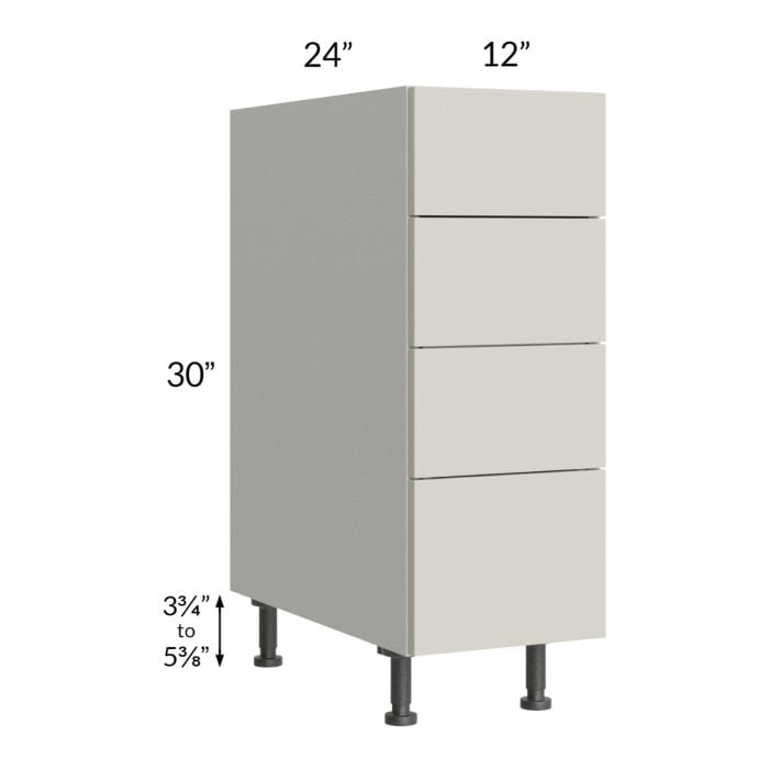 RTA Milan Beige Matte 12" 4-Drawer Base Cabinet with 2 Finished Sides