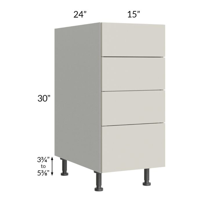 RTA Milan Beige Matte 15" 4-Drawer Base Cabinet with 1 Finished Side