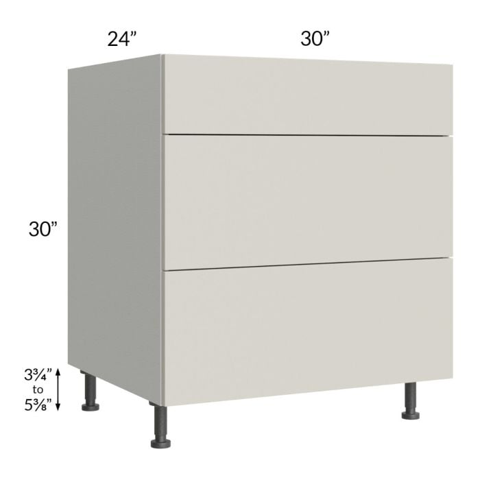 RTA Milan Beige Matte 30" 3-Drawer Base Cabinet with 2 Finished Sides
