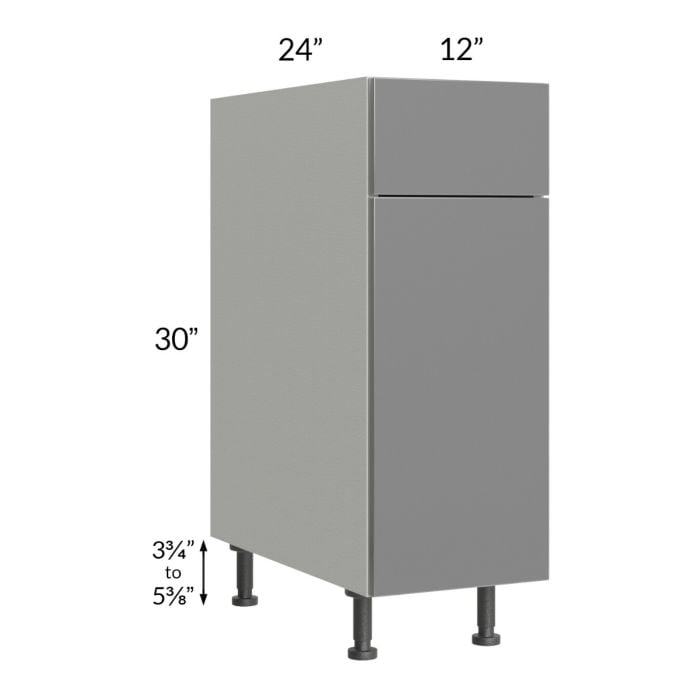 RTA Milan Grey Gloss 12" Base Cabinet-Right Hinged with 2 Finished Sides