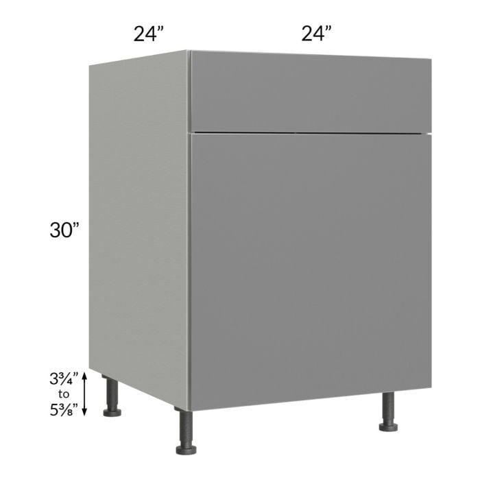 RTA Milan Grey Gloss 24" Base Cabinet (1 door)-Right Hinged with 2 Finished Sides