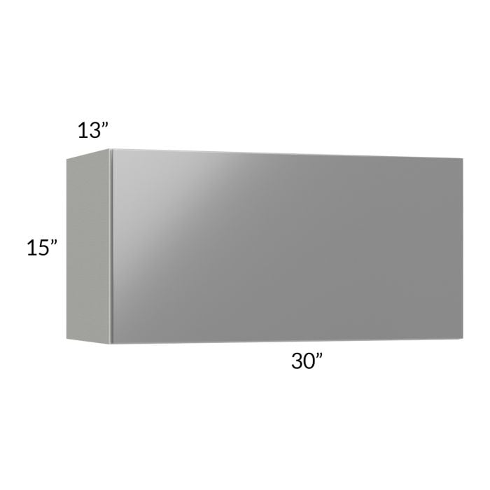 RTA Milan Grey Gloss 30" x 15" Lift-Up Door Wall Cabinet with 1 Finished Side