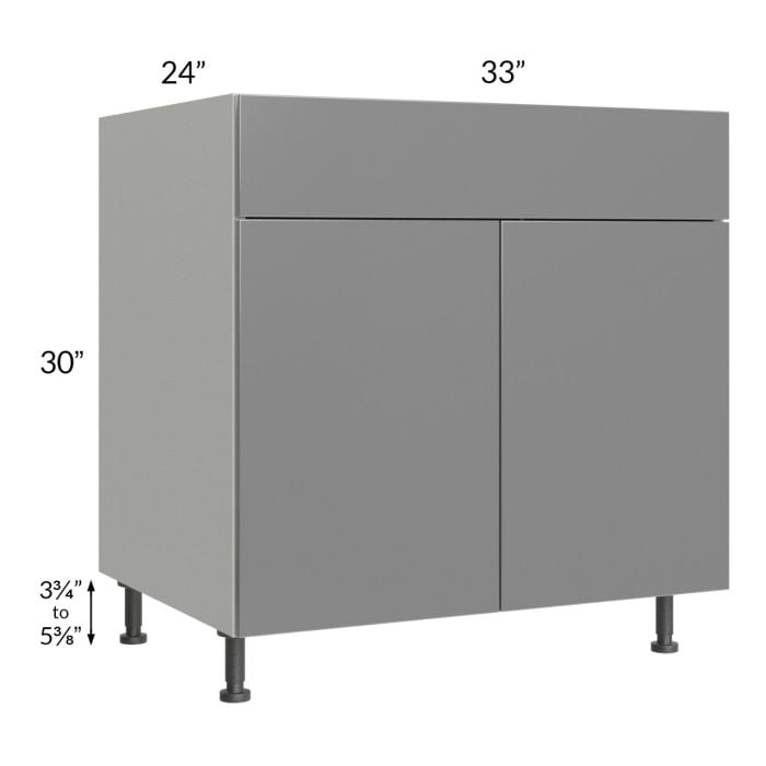 RTA Milan Grey Gloss 33" Base Cabinet with 2 Finished Sides and 2 Roll Out Trays