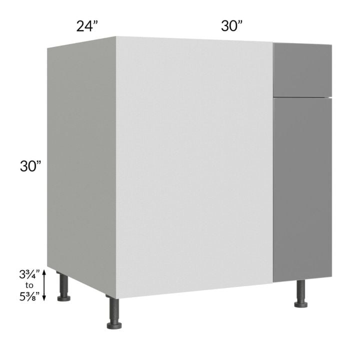 RTA Milan Grey Gloss 36" - 39" Blind Base Corner Cabinet-Right-Hinged Door on Left with 1 Finished Side