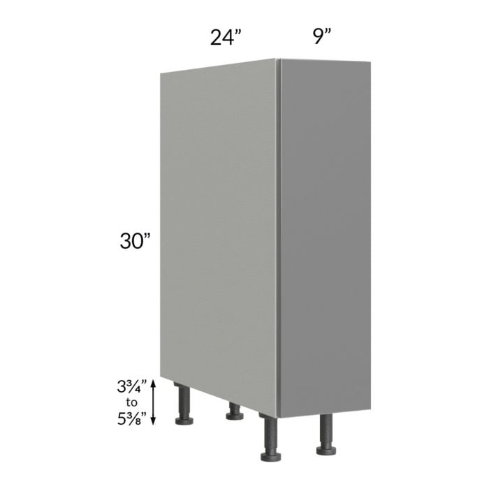 RTA Milan Grey Gloss 9" Full Height Door Base Cabinet-Right Hinged with 2 Finished Sides and Spice Pull-Out