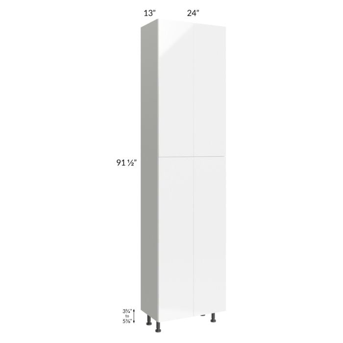 RTA Milan White Gloss 24" x 13" x 96" Pantry Cabinet (4 doors, 13" depth) with 1 Finished Side
