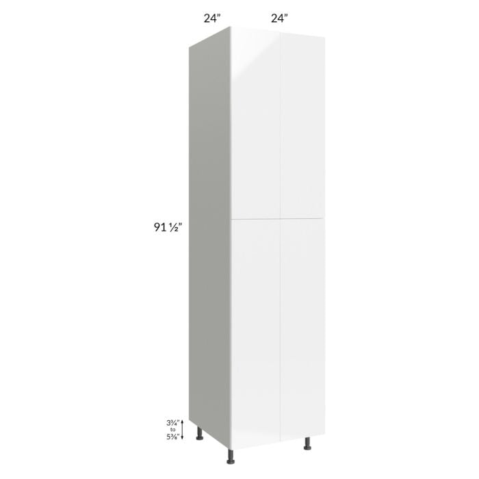 RTA Milan White Gloss 24" x 24" x 96" Pantry Cabinet (4 doors, 24" depth) with 4 Roll Out Trays