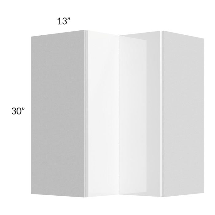 RTA Milan White Gloss 24" x 30" Square Corner Wall Cabinet-Left Hinged with 1 Finished Side