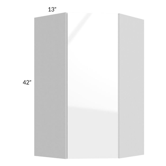 RTA Milan White Gloss 24" x 42" Diagonal Corner Wall Cabinet-Right Hinged with 2 Finished Sides