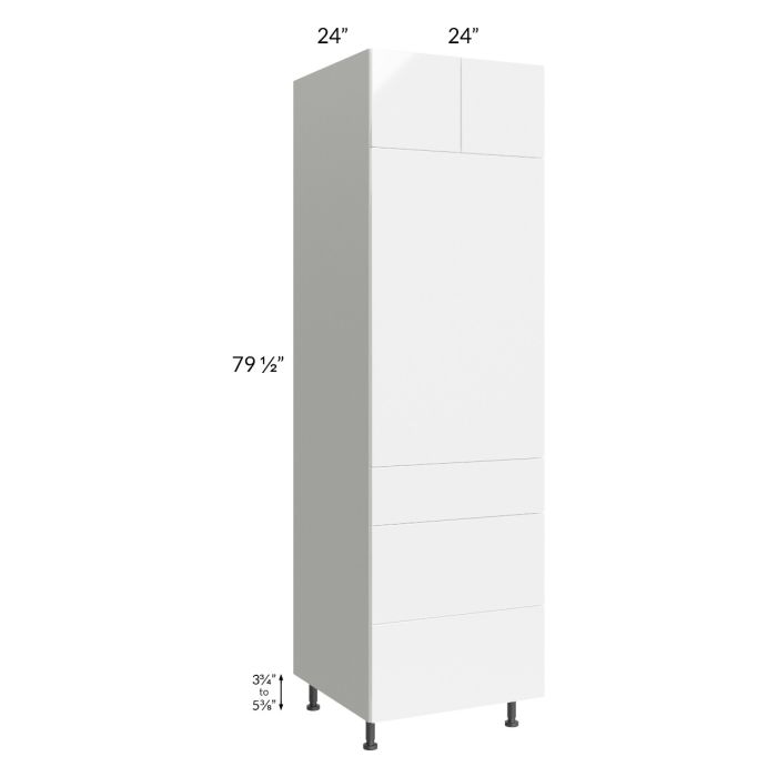 RTA Milan White Gloss 24" x 84" Single Oven Cabinet with 3 Drawers