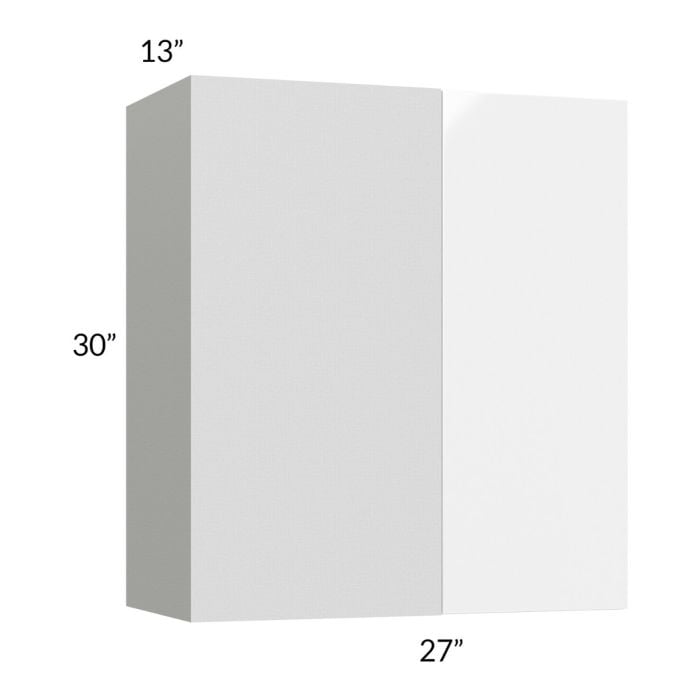 RTA Milan White Gloss 27" x 30" Blind Corner Wall Cabinet-Left-Hinged Door on Right with 1 Finished Side