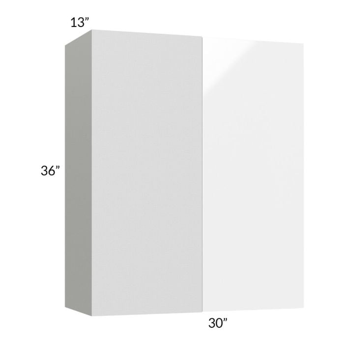 RTA Milan White Gloss 30" x 36" Blind Corner Wall Cabinet-Left-Hinged Door on Right