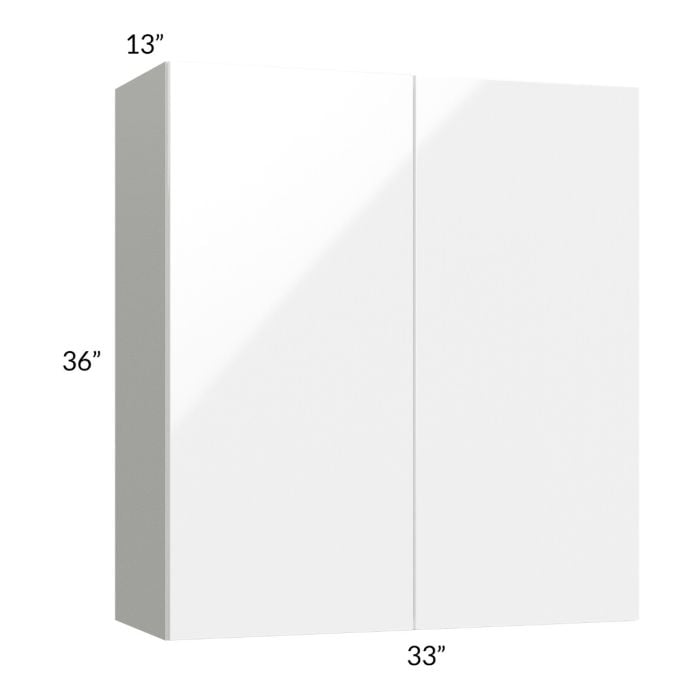 RTA Milan White Gloss 33" x 36" Wall Cabinet with 2 Finished Sides