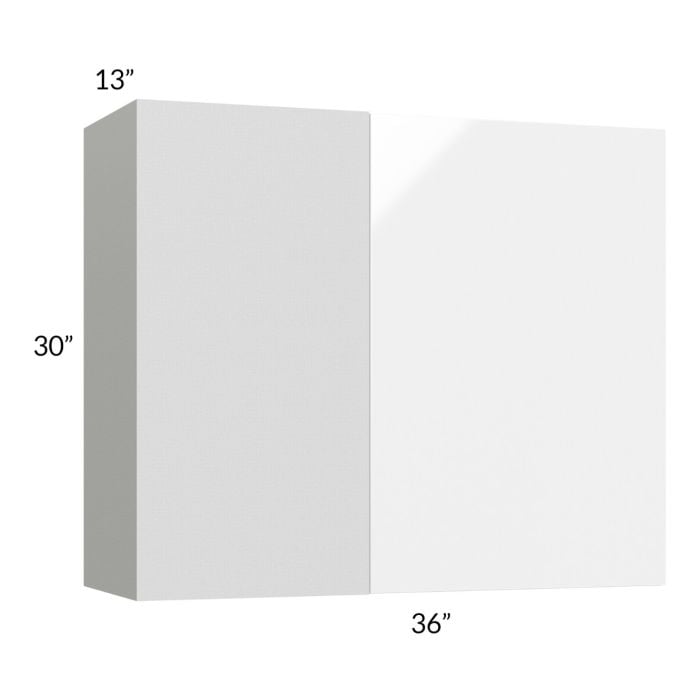 RTA Milan White Gloss 36" x 30" Blind Corner Wall Cabinet-Left-Hinged Door on Right with 2 Finished Sides