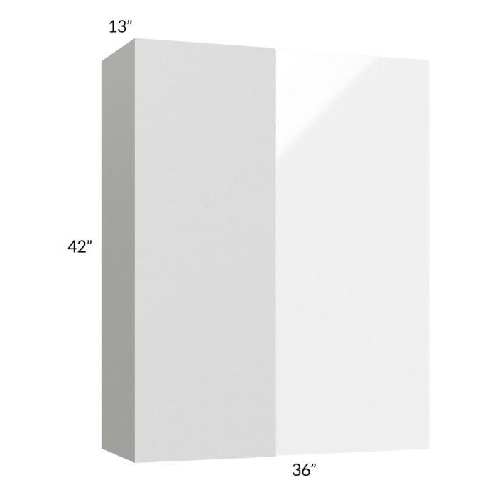 RTA Milan White Gloss 36" x 42" Blind Corner Wall Cabinet-Right-Hinged Door on Left with 2 Finished Sides