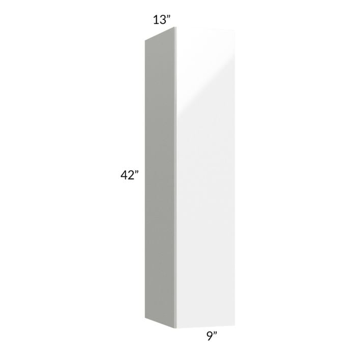RTA Milan White Gloss 9" x 42" Wall Cabinet-Right Hinged with 2 Finished Sides