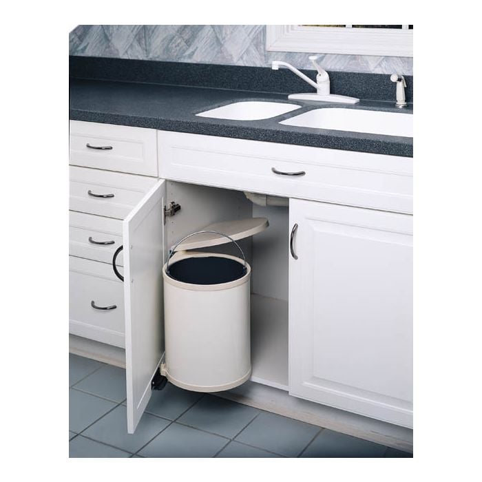 RTA Milan White Gloss Round Pivot-Out Waste Containers - Fits a Sink Base Cabinet Door