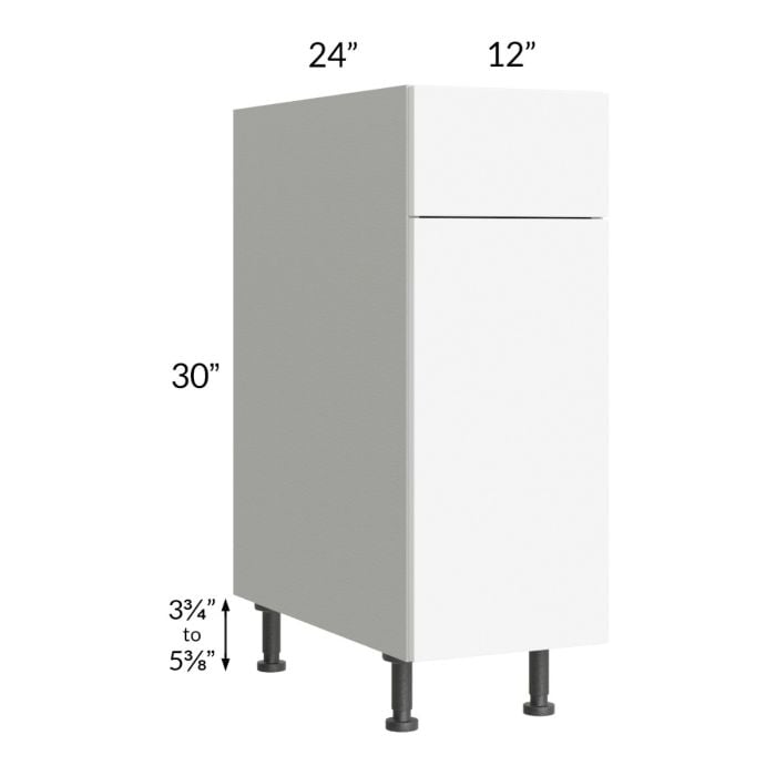 RTA Milan White Matte 12" Base Cabinet-Right Hinged
