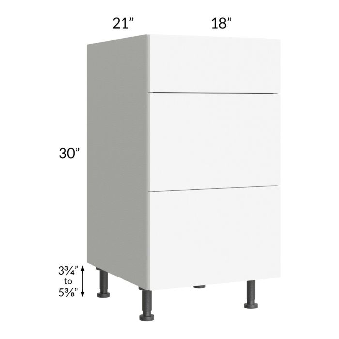 RTA Milan White Matte 18" Vanity 3-Drawer Base Cabinet with 1 Finished Side