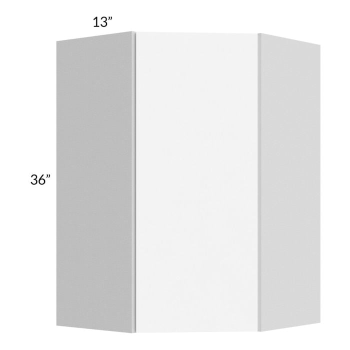 RTA Milan White Matte 24" x 36" Diagonal Corner Wall Cabinet-Left Hinged with 1 Finished End Panel
