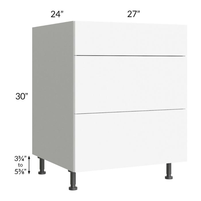 RTA Milan White Matte 27" 3-Drawer Base Cabinet with 1 Finished Side