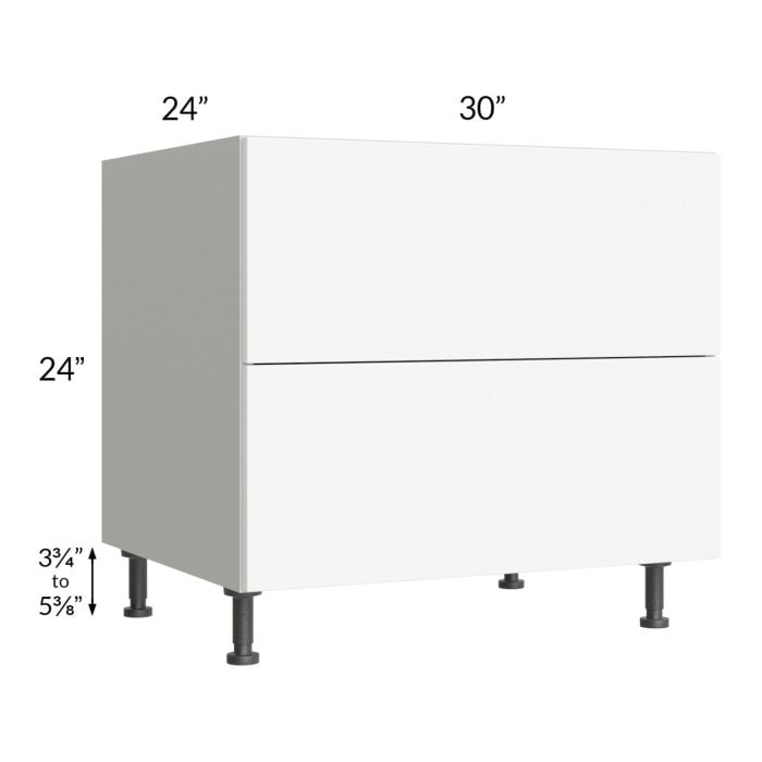 RTA Milan White Matte 30" 2-Drawer Range Top Base Cabinet with 1 Heat Shield
