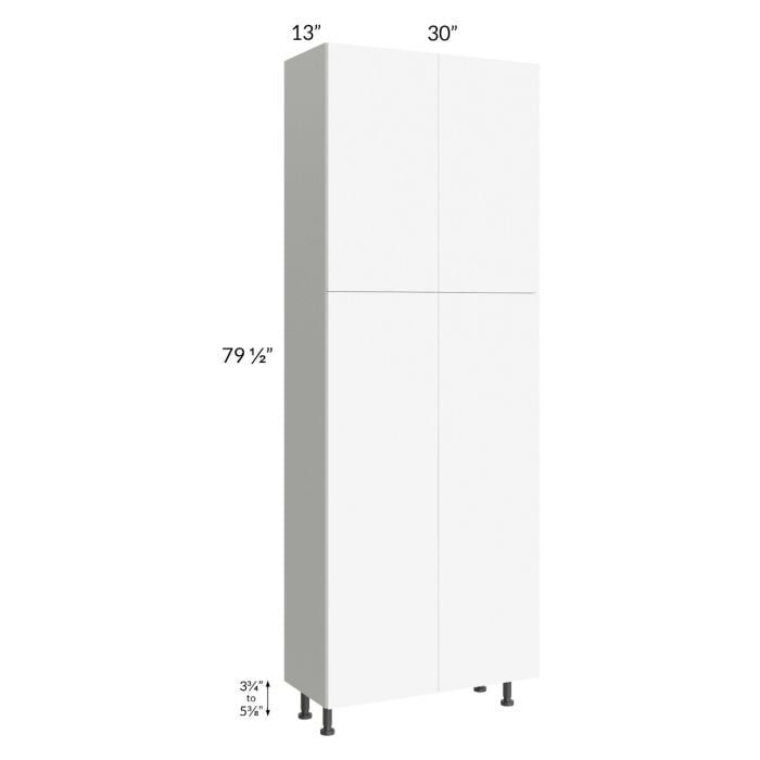 RTA Milan White Matte 30" x 13" 84" Pantry Cabinet (13" depth) with 2 Finished Sides