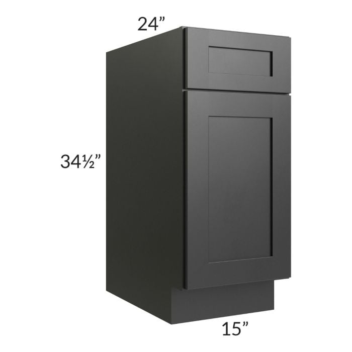 RTA Onyx Black Shaker 15" Base Cabinet - Right Hinged with 1 Decorative End Panel