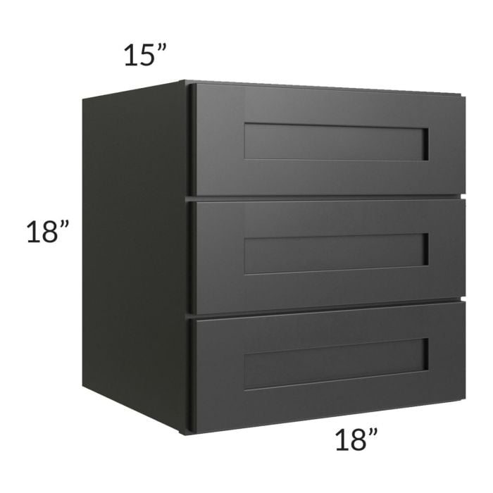RTA Onyx Black Shaker 18" x 18" 3-Drawer Wall Cabinet