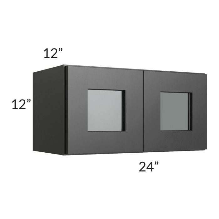 RTA Onyx Black Shaker 24" x 12" Decorative Wall Cabinet with Plain Glass
