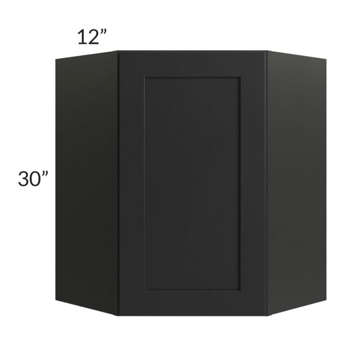 RTA Onyx Black Shaker 24" x 30" Diagonal Corner Wall Cabinet with Mullion Glass Door