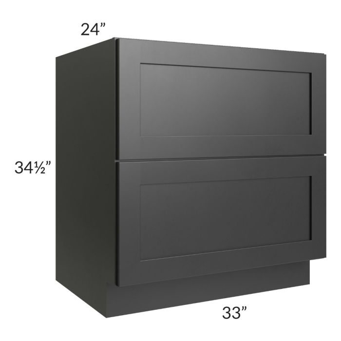 RTA Onyx Black Shaker 33" 2-Drawer Base Cabinet with 1 Decorative End Panel