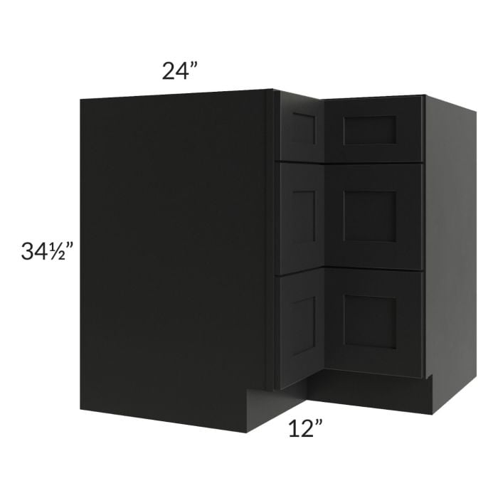 RTA Onyx Black Shaker 36" Corner Three Drawer Base Cabinet with 2 Decorative End Panels