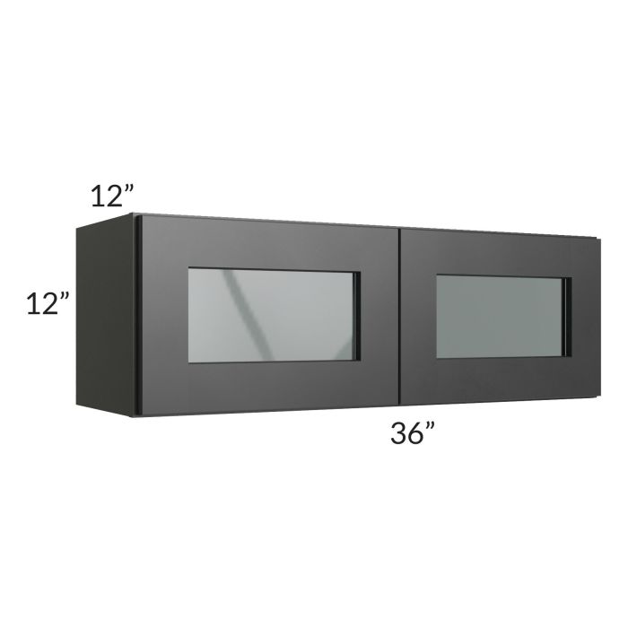 RTA Onyx Black Shaker 36" x 12" Decorative Wall Cabinet with Plain Glass