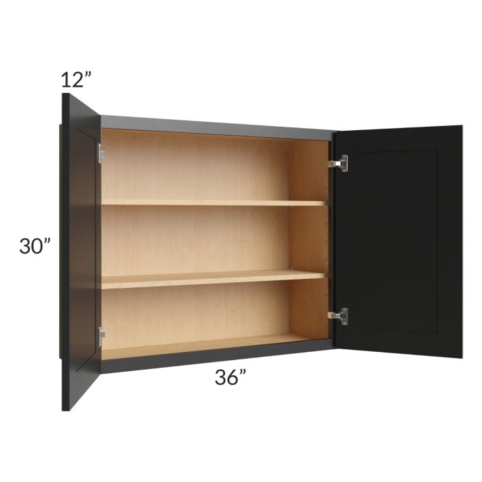 RTA Onyx Black Shaker 36" x 30" Wall Cabinet with 2 Decorative End Pan ...